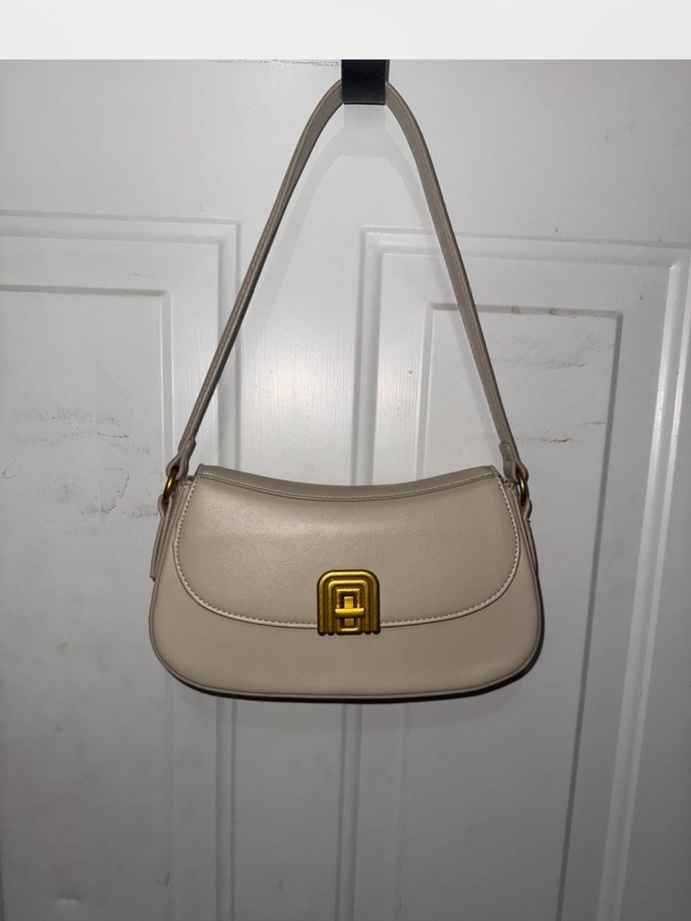 Miztique Beige Shoulder Bag with Gold-Tone Clasp